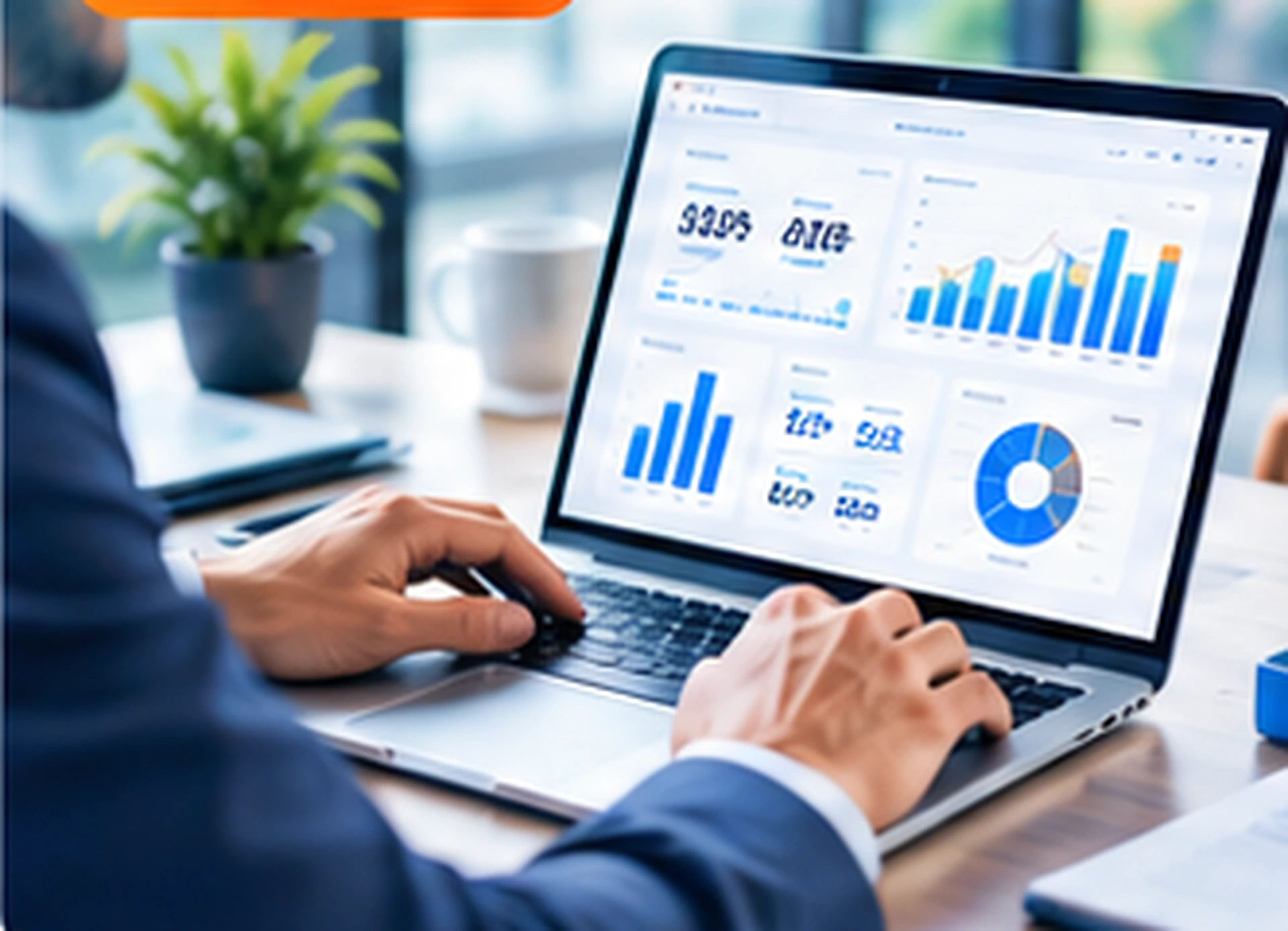 Business professional reviewing analytics on a laptop